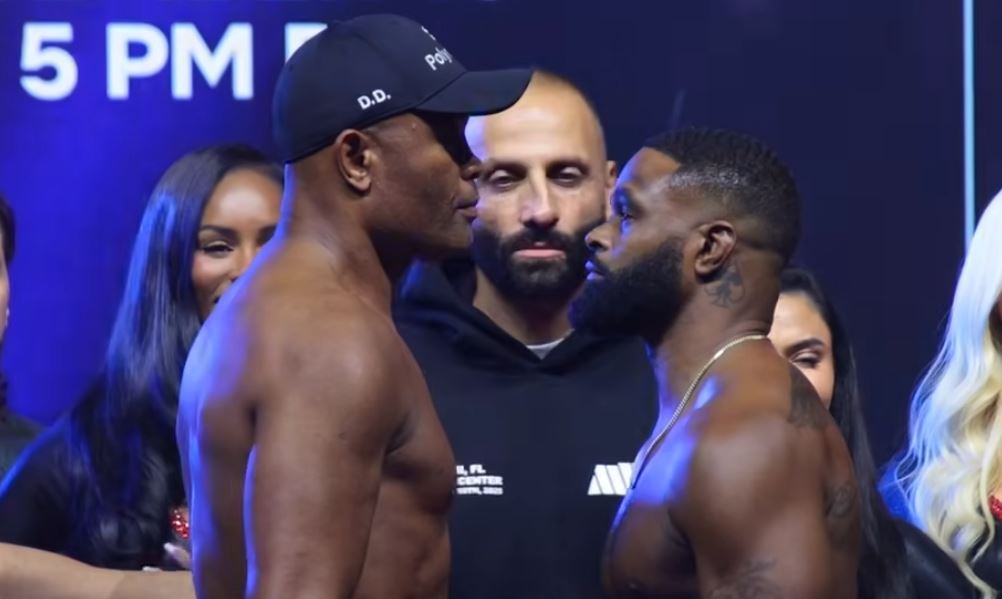 Anderson Silva vs Tyron Woodley weigh in face off