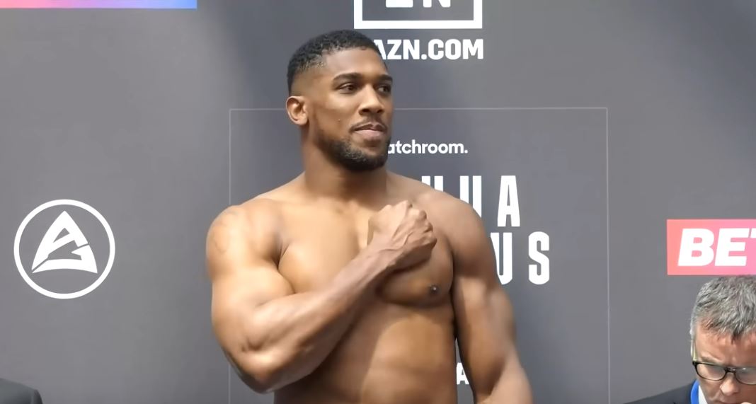 Heavyweight boxer Anthony Joshua weigh in