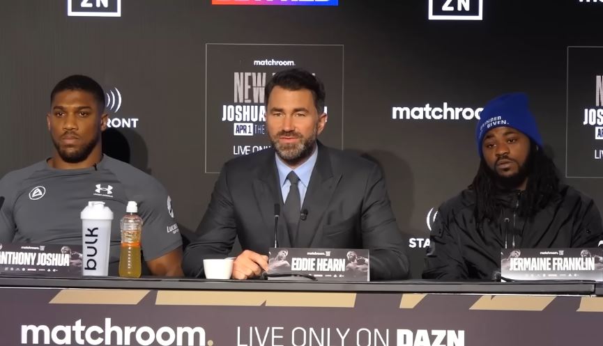 Anthony Joshua, Eddie Hearn, and Jermaine Franklin Presser 2023