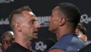 Larry Wheels and Vitaly face off at the final presser for Brand Risk 15