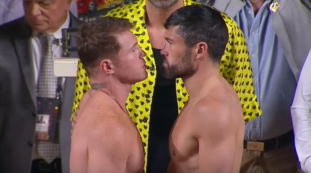 saul canelo alvarez vs john ryder fight weigh in face off May 2023