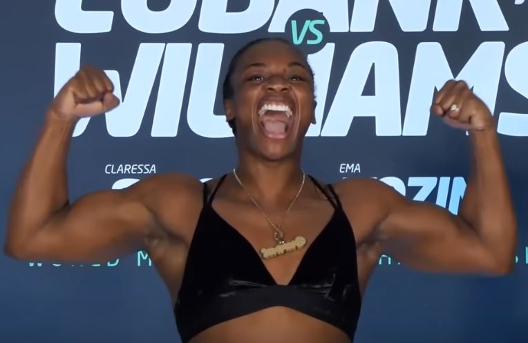 Claressa Shields Weigh in yelling flexing biceps