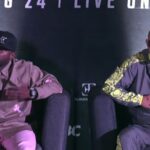 Floyd Mayweather and John Gotti III at the Mexico City press conference for their fight
