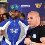 Floyd Mayweather and Mike Zambidis together at las vegas presser