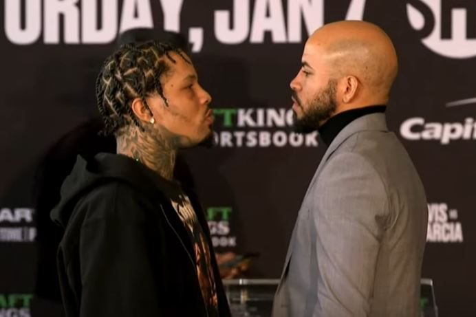 Gervonta Tank Davis vs Hector Luis Garcia stare down fight