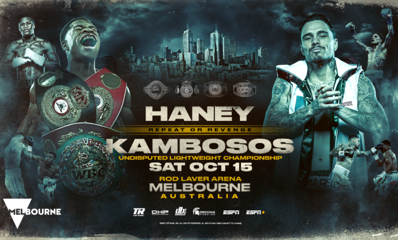 Devin Haney vs George Kambosos rematch fight poster october 15