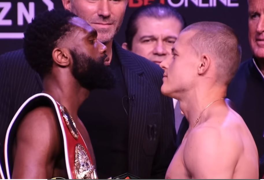 Jaron Boots Ennis vs Eimantas Stanionis weigh in photo