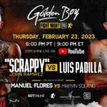 John “Scrappy” Ramirez vs Luis Padilla boxing match poster February 2023