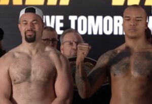 Boxers Joseph Parker and Fabio Wardley at the weigh in