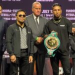Manny Pacquiao and Mario Barrios pose with WBC Belt