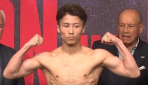 Japanese boxer Naoya Inoue flexes muscles