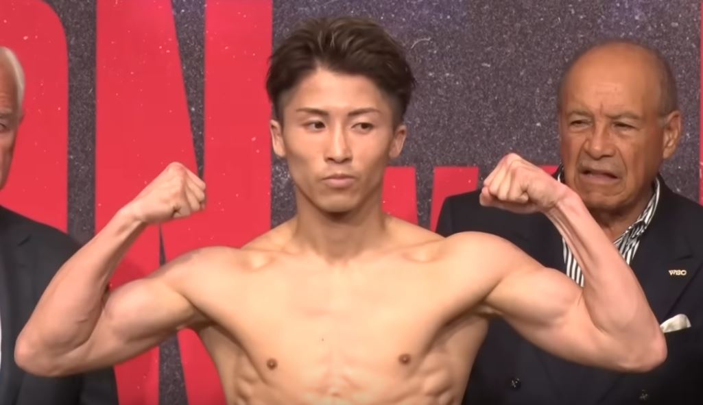 Japanese boxer Naoya Inoue flexes muscles