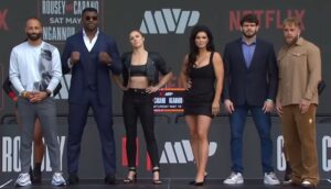 MVP MMA Jake Paul alongside Ronda Rousey, Gina Carano, Francis Ngannou and Lins