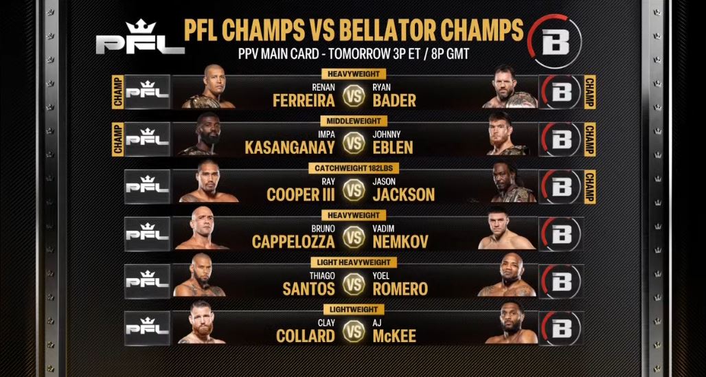 PFL Champions vs Bellator Champions: Renan Ferreira vs. Ryan Bader Fight Live Stream Info - Vimarsana News