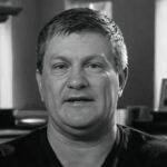 Boxing legend Ricky Hatton black and white photo