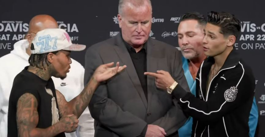 Gervonta Tank Davis and Ryan Garcia tense face off 2023