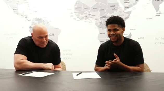 Dana White and Shakur Stevenson at Zuffa Boxing headquarters