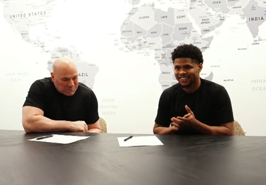Dana White and Shakur Stevenson at Zuffa Boxing headquarters