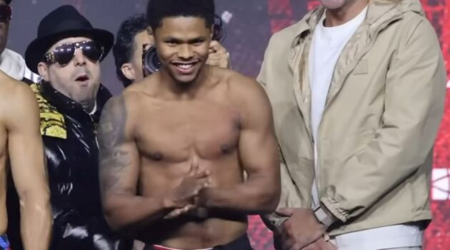 Shakur Stevenson at Teofimo Lopez weigh in