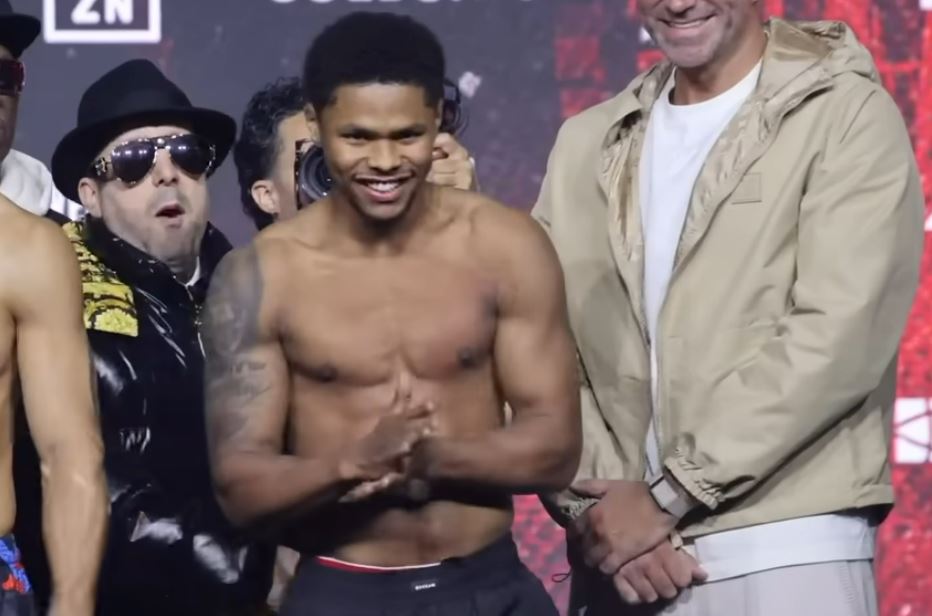 Shakur Stevenson at Teofimo Lopez weigh in
