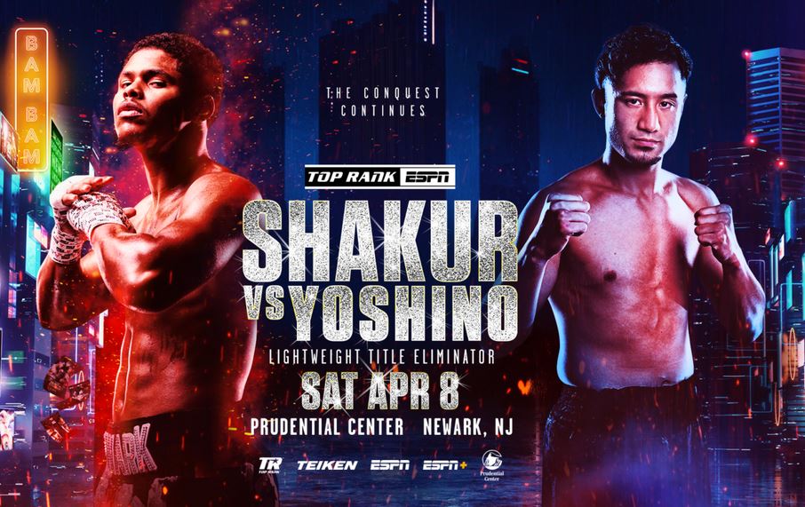 Shakur Stevenson vs. Shuichiro Yoshino April 8 2023 boxing fight poster