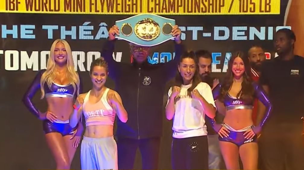 Women's championship Sol Cudos vs Kim Clavel weigh in photo