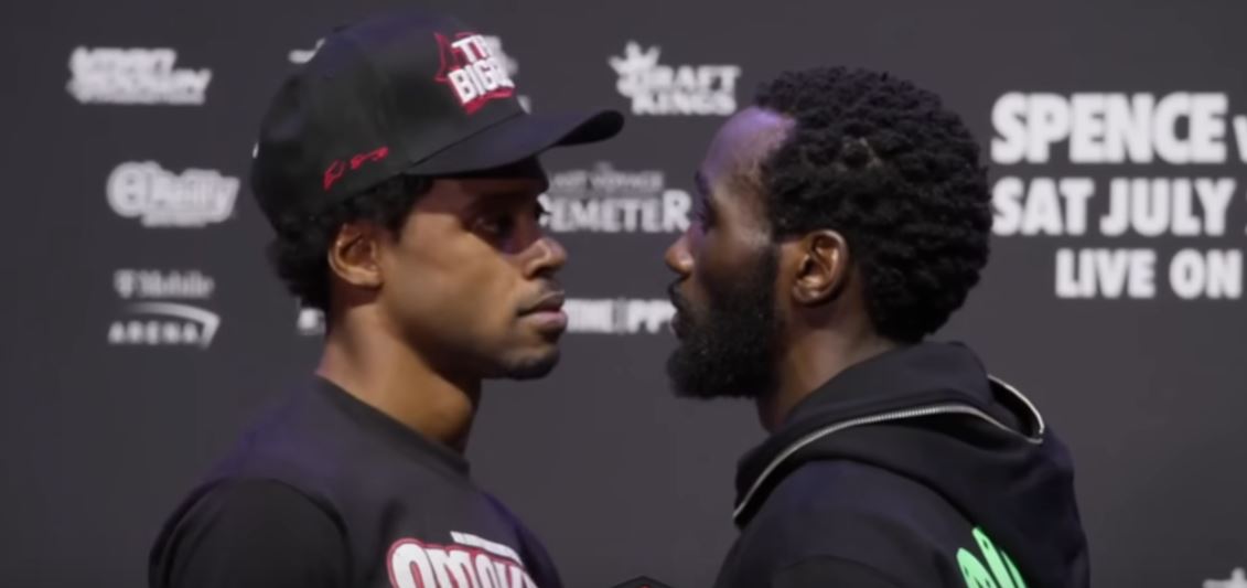 Errol Spence and Terence Crawford intense staredown before fight