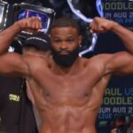 UFC welterweight champion Tyron Woodley boxing weigh in