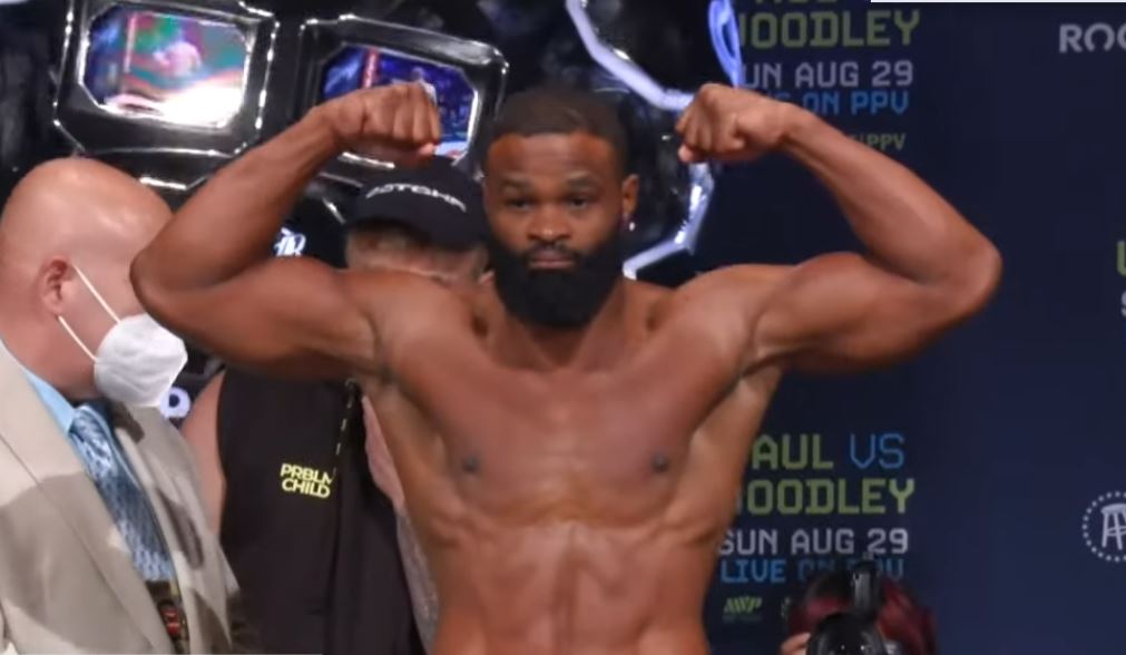 UFC welterweight champion Tyron Woodley boxing weigh in 