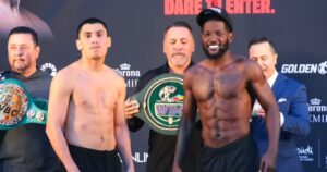 Weigh in photo for Vergil Ortiz vs Erickson Lubin