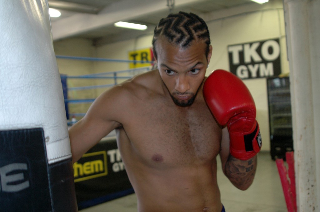 Wadi Camacho lets rip on the heavybag at the TRAD TKO Boxing Gym in London 