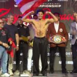 Xander Zayas flexes muscles at weigh in