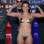 Pretty female boxing champion Yokasta Valle in bikini