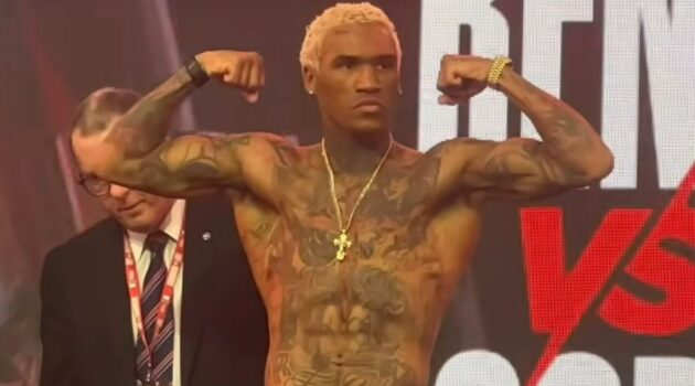 Conor Benn weigh in bicep flex