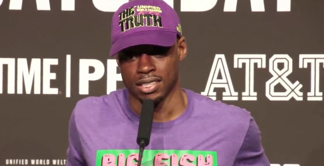 Errol Spence Jr purple outfit Ugas presser
