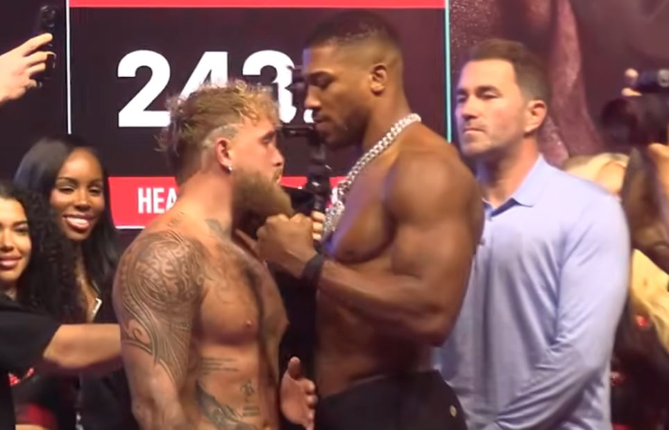 Jake Paul vs Anthony Joshua weigh in staredown