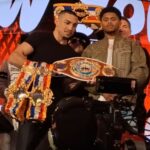 Teofimo Lopez and Shakur Stevenson holding belts